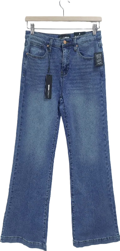 Fashion Nova Blue Bridge The Distance Wide Leg Jeans UK S Elegant Raw Hem Jeans