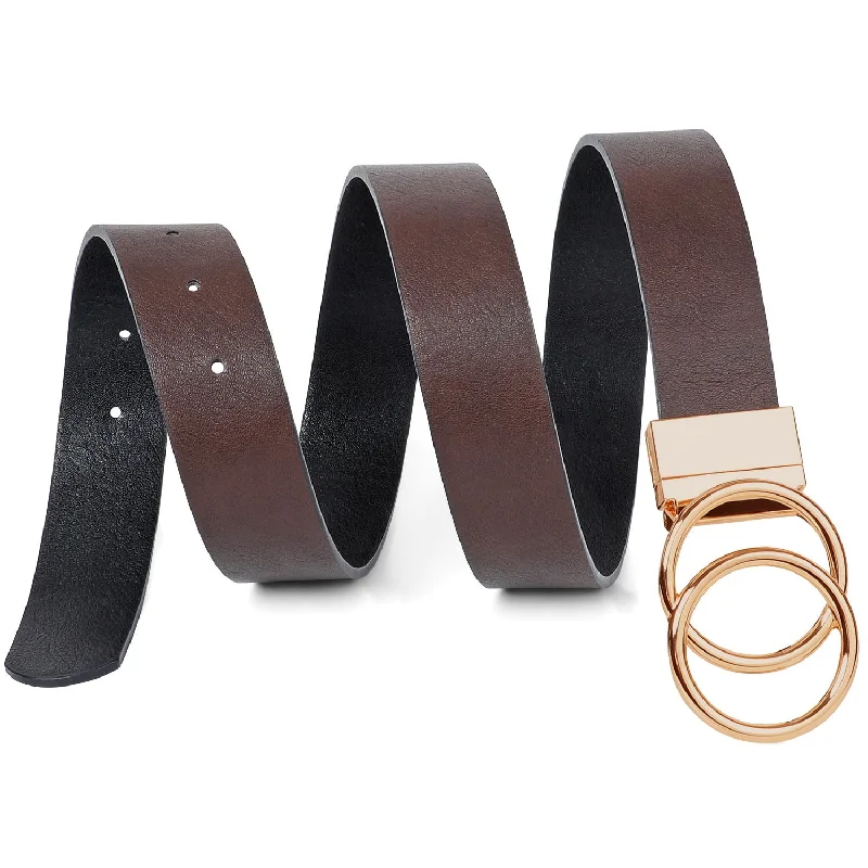 JASGOOD Women's belt with golden double O-ring rotating buckle, reversible belt, jeans belt leather belt Comfortable Stretch Fit Jeans JASGOOD Women's belt with golden double O-ring rotating buckle, reversible belt, jeans belt leather belt Comfortable Stretch Fit Jeans