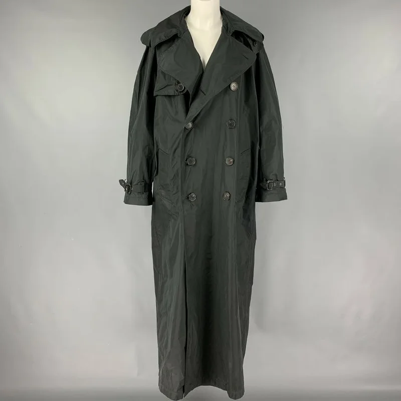 JEAN PAUL GAULTIER Size 8 Black Polyester Silk Long Trench Coat Trendy Vintage Denim Jeans JEAN PAUL GAULTIER Size 8 Black Polyester Silk Long Trench Coat Trendy Vintage Denim Jeans