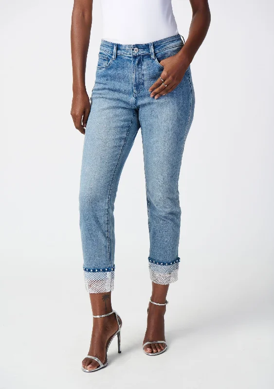 Joseph Ribkoff - Slim Crop Jeans with Embellished Hem FINAL SALE ITEM Fashionable Bootcut Jeans Joseph Ribkoff - Slim Crop Jeans with Embellished Hem FINAL SALE ITEM Fashionable Bootcut Jeans