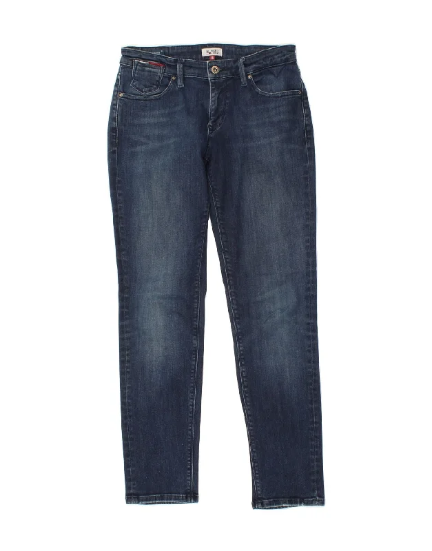 TOMMY HILFIGER Womens Mid Rise Slim Jeans W28 L30 Blue Cotton Chic Rip-Detail High-Waist Jeans TOMMY HILFIGER Womens Mid Rise Slim Jeans W28 L30 Blue Cotton Chic Rip-Detail High-Waist Jeans