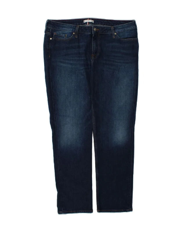 TOMMY HILFIGER Womens Rome Straight Jeans W34 L30 Navy Blue Cotton Fashionable Raw Hem Bootcut Jeans TOMMY HILFIGER Womens Rome Straight Jeans W34 L30 Navy Blue Cotton Fashionable Raw Hem Bootcut Jeans